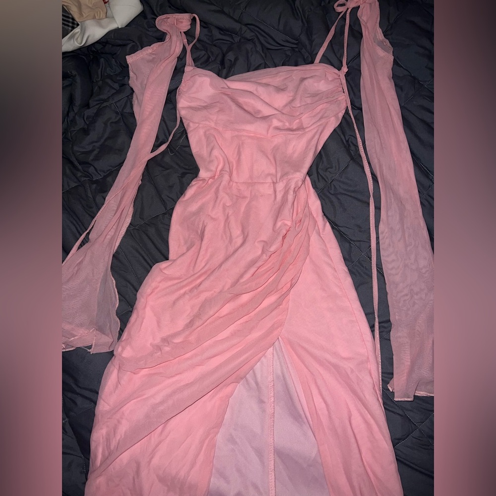 Chic Long Sleeve Pink Dress